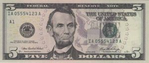 Авраам Линкольн на банкноте США $5